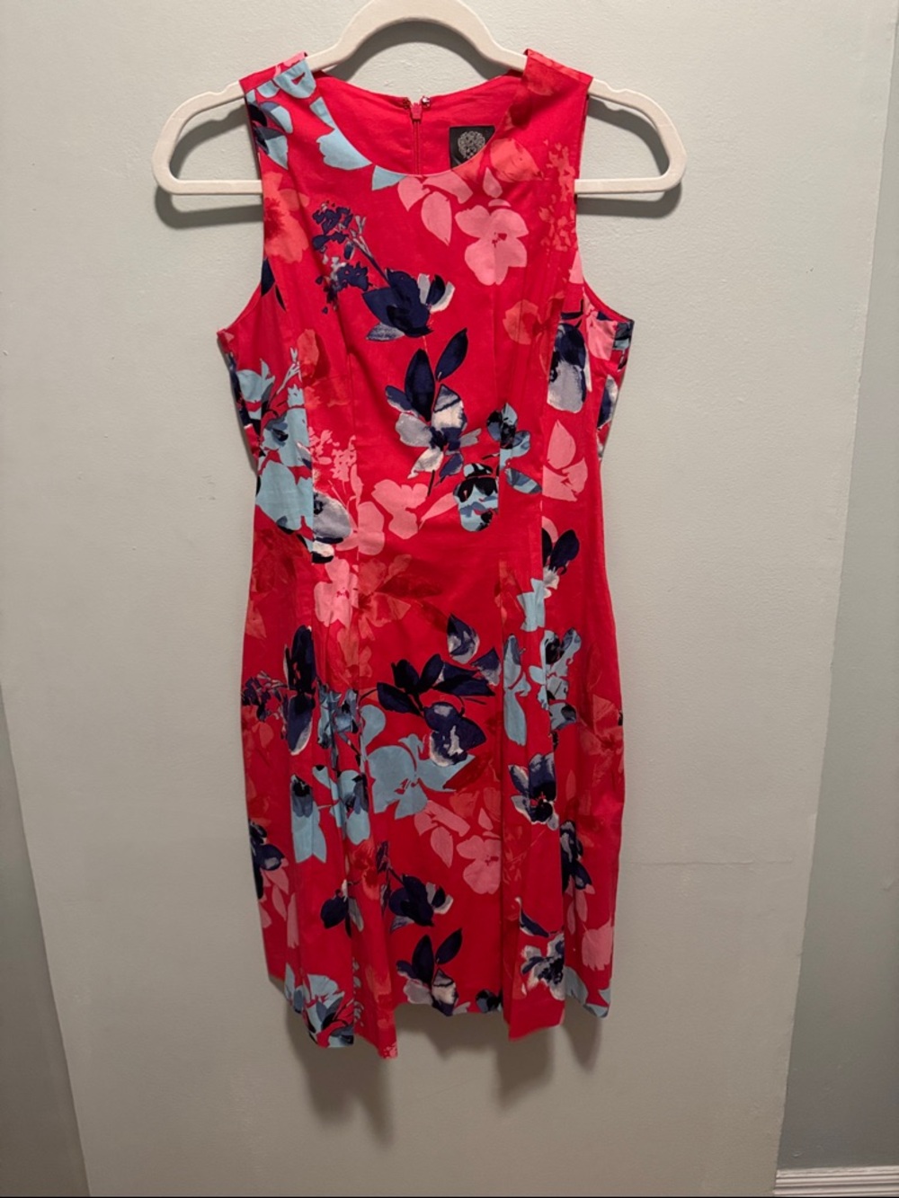 Vince Camuto Coral Red Floral Sleeveless Midi Dress